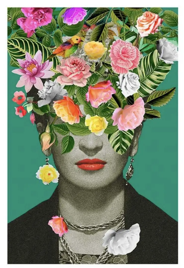 Frieda Kahlo colourful floral feminist art print.