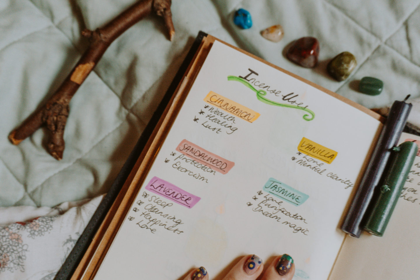incense uses spread for witchy bullet journal