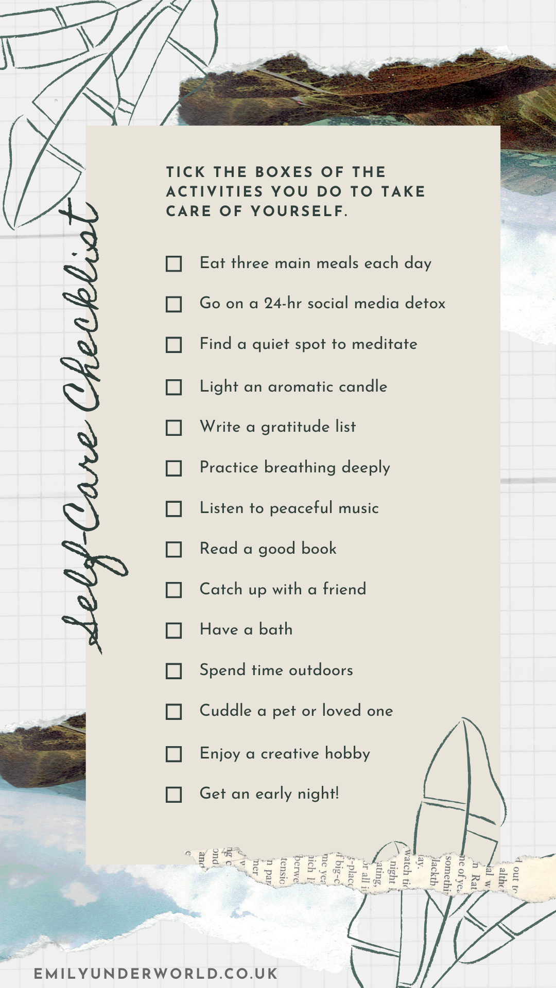 printable self care checklist