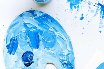 blue paint palette and brushes