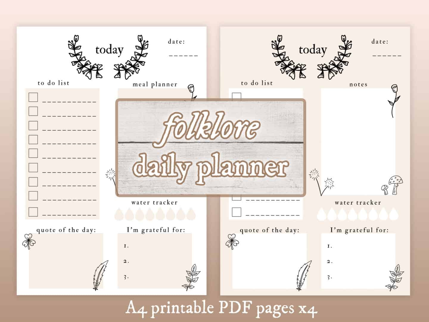 Cute A4 Template for Weekly and daily Meal Planner with Lettering