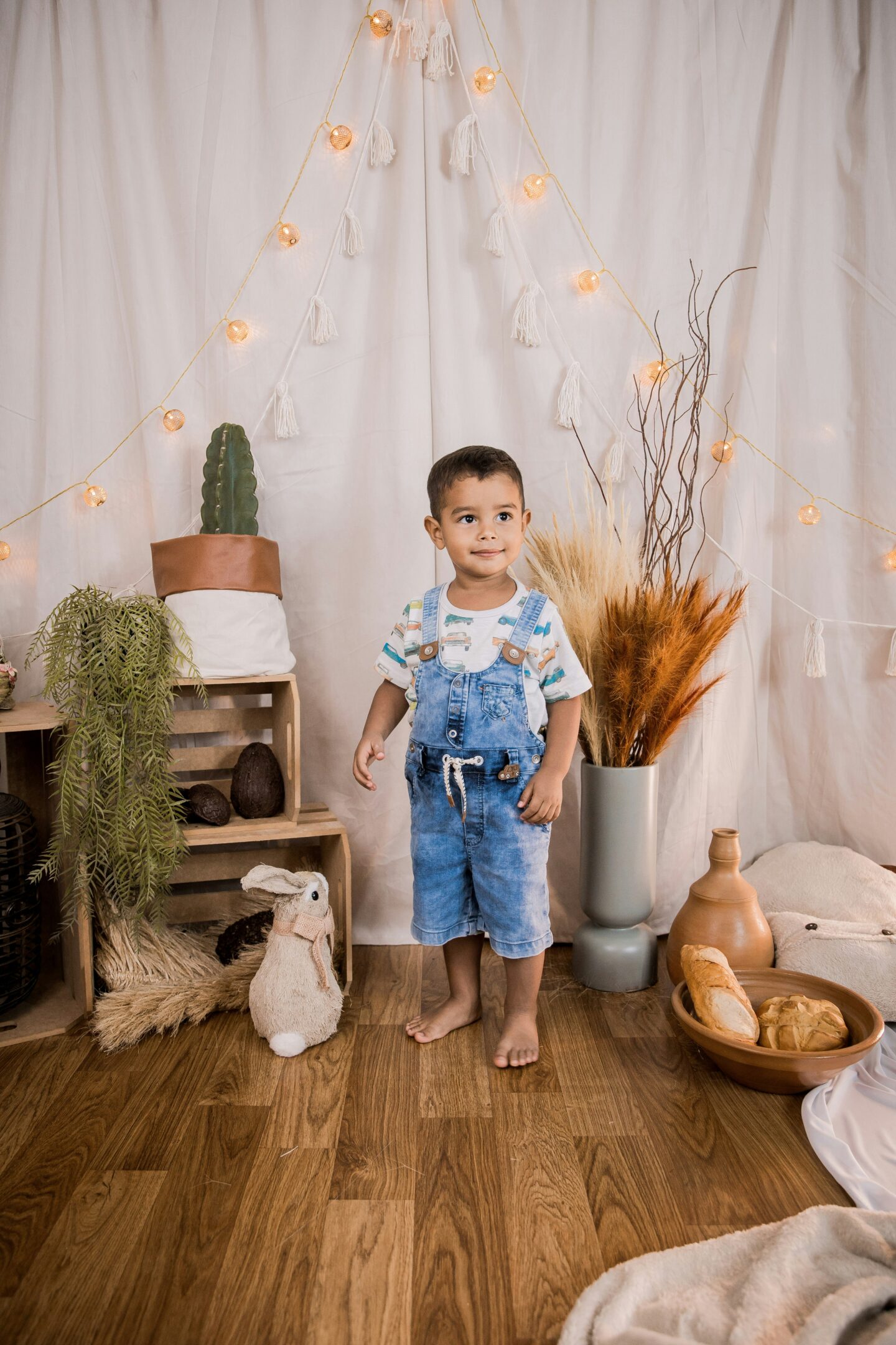 smiling child in asthetic room