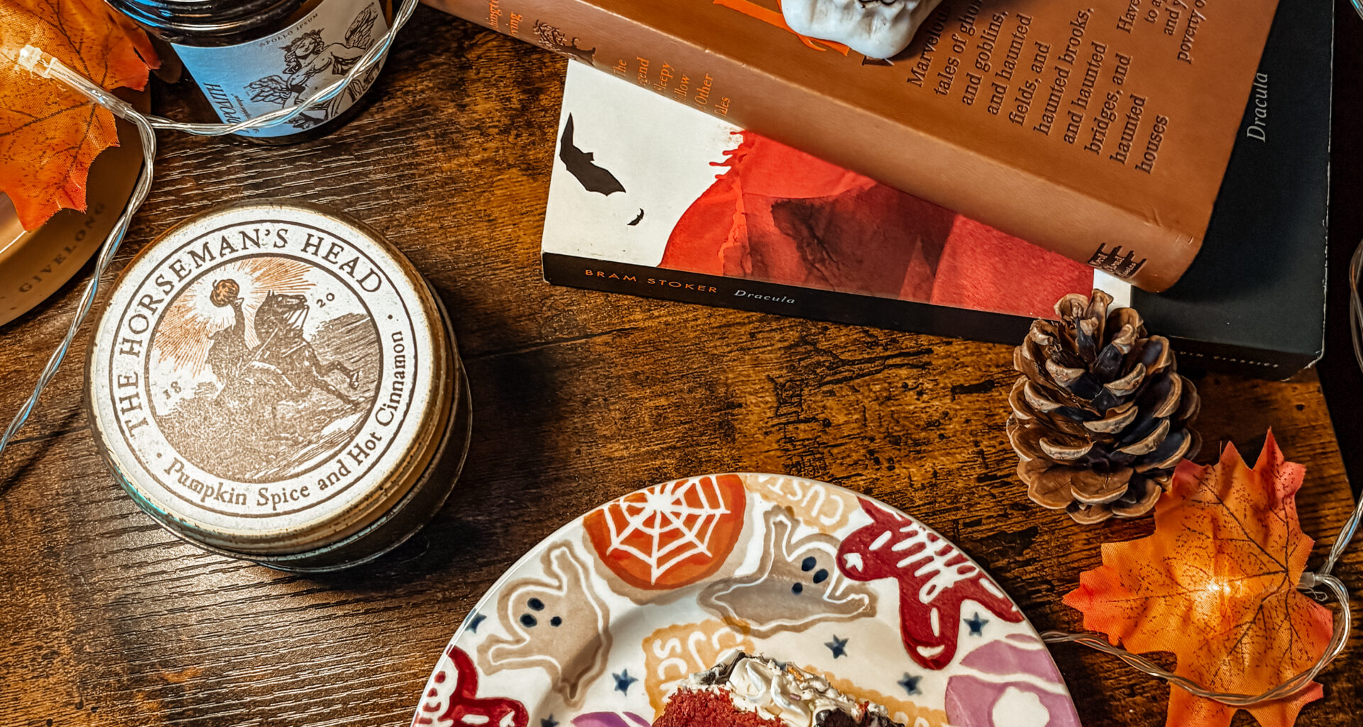 cozy halloween at home flatlay