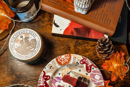 cozy halloween at home flatlay