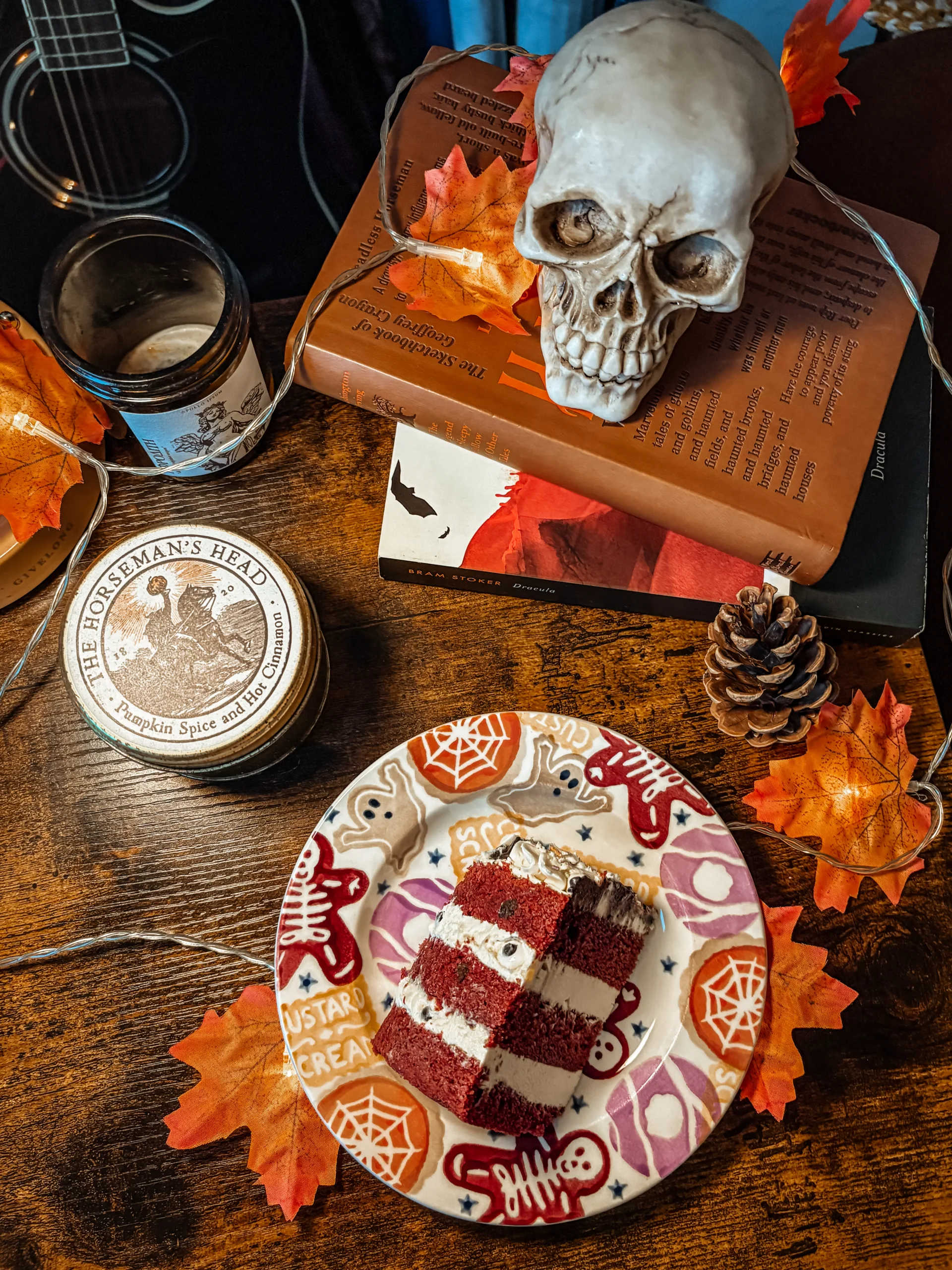 cozy halloween at home flatlay