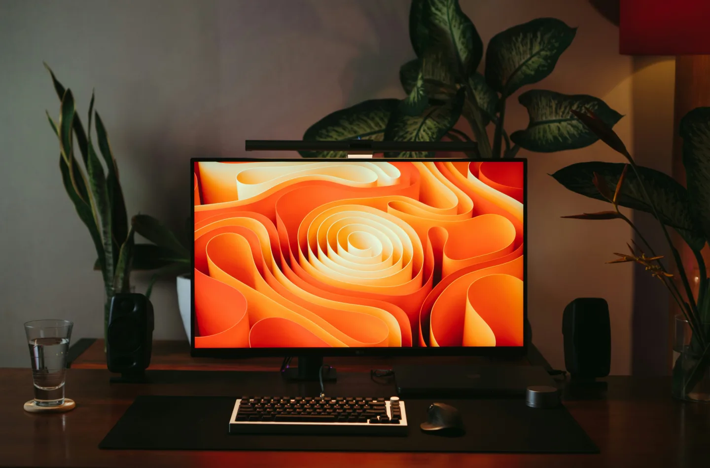 desk setup with computer monitor