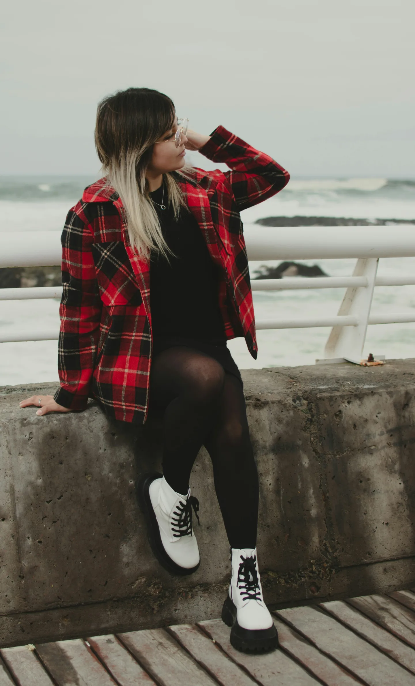grunge style outfit with plaid shirt