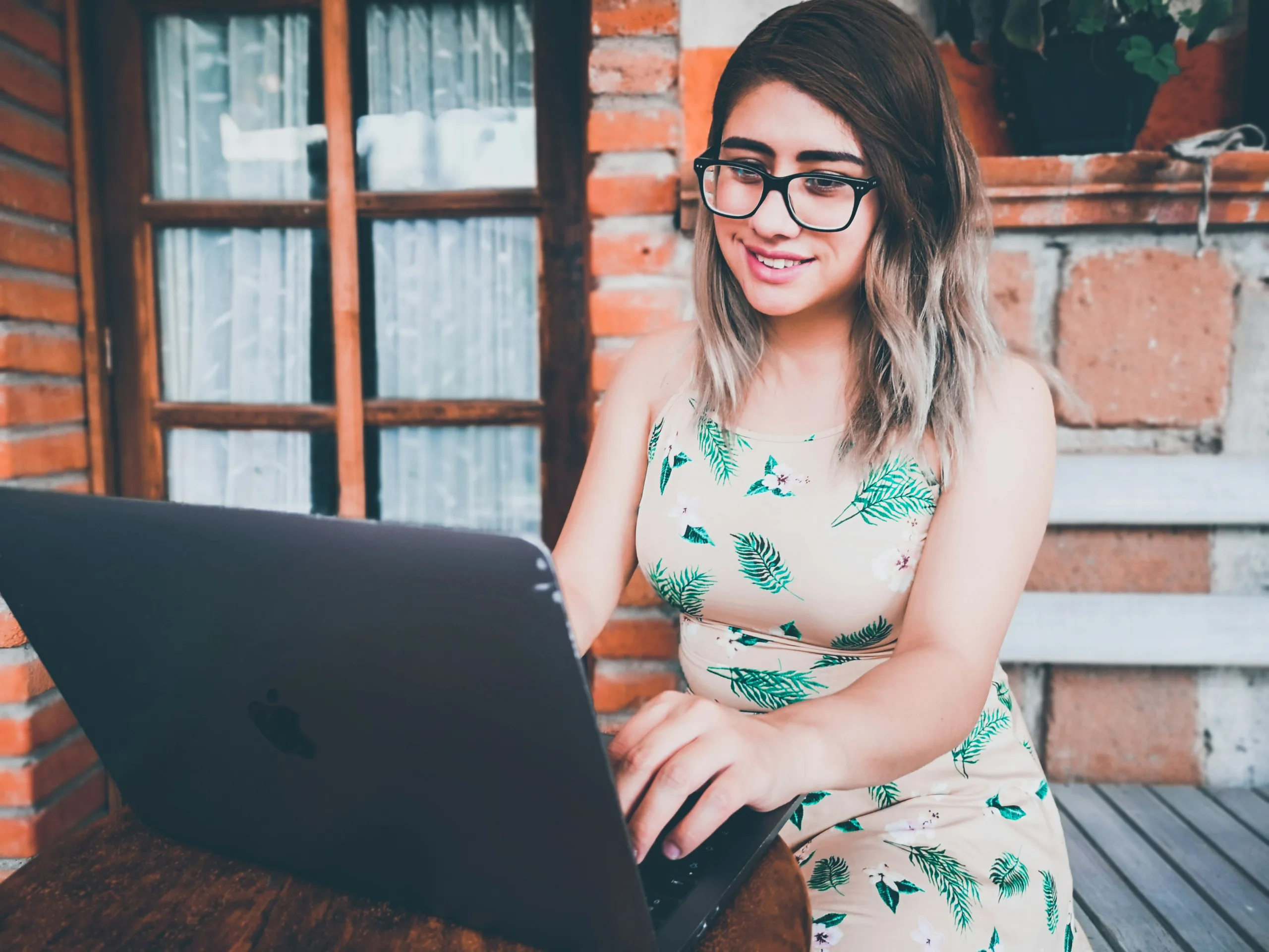 woman using laptop
