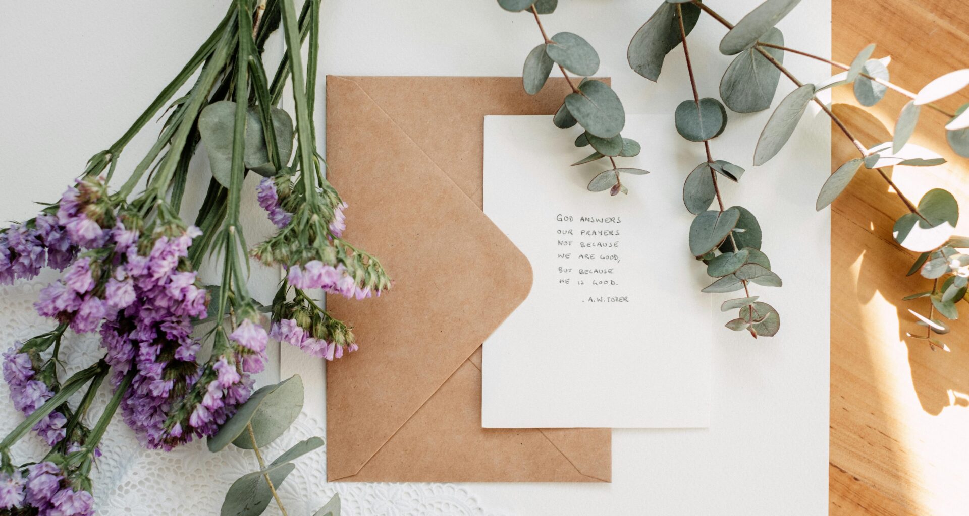 handmade greeting card and flowers