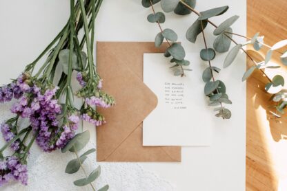 handmade greeting card and flowers