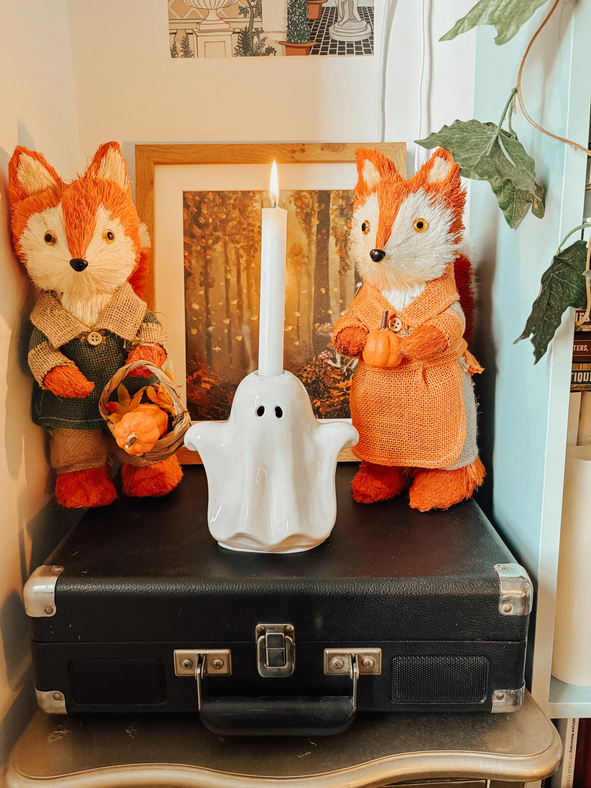 cute autumn harvest fox decorations and ghost candleholder