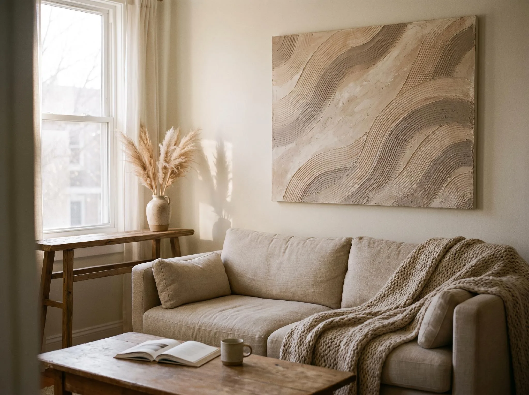 textured wall art in living room